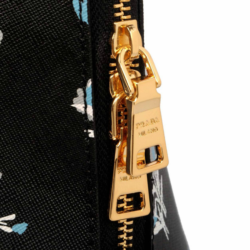 2014 Prada Printing Leather Top Handle Bag BL0837 black - Click Image to Close